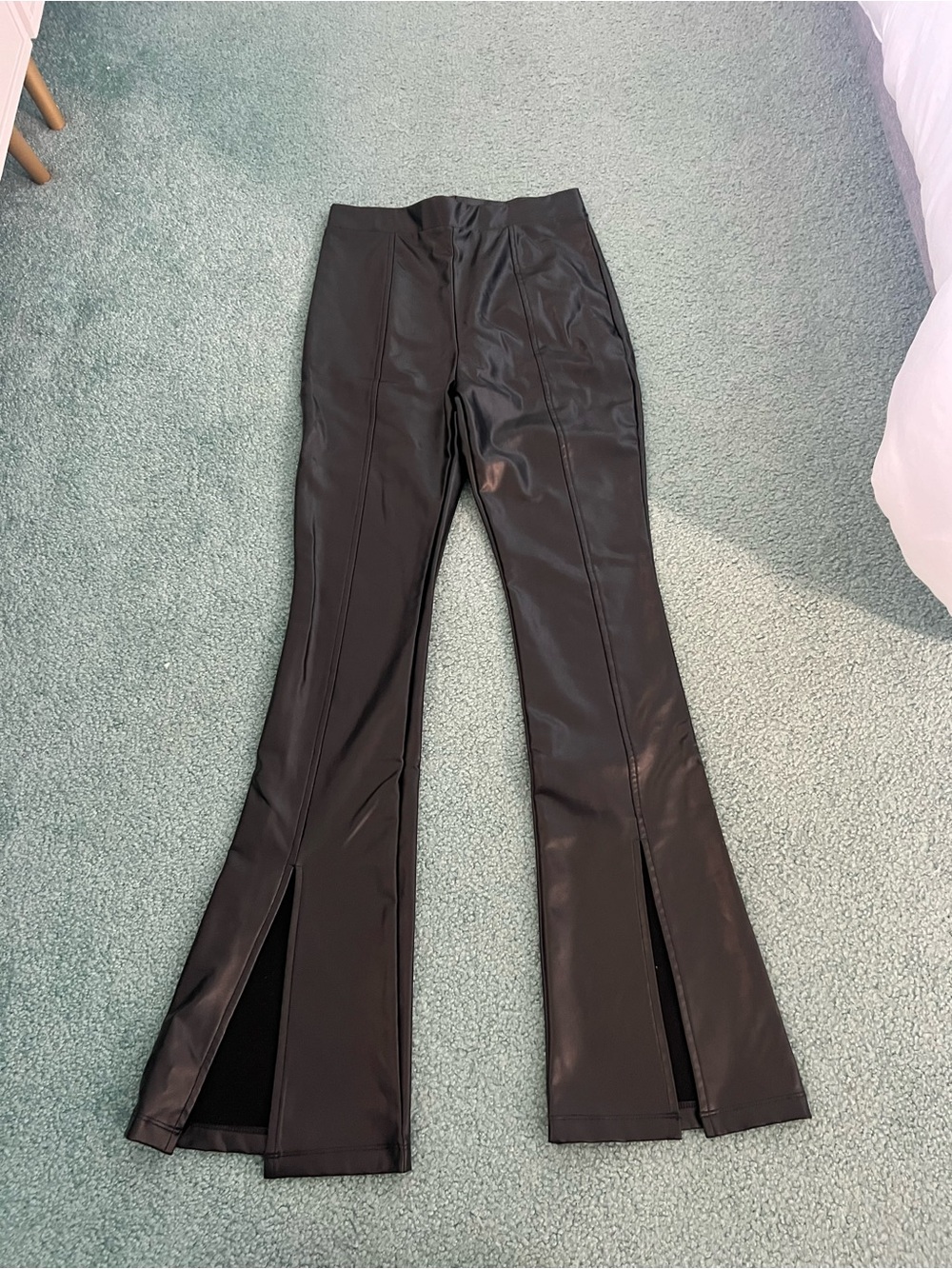 Target Black Faux Leather Flare Pants with Front Slits